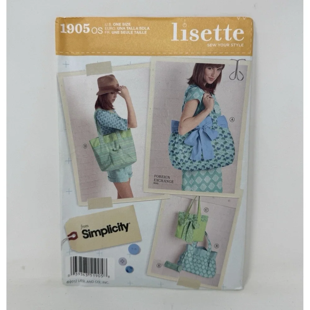Simplicity Lisette Sewing Pattern 1905 Tote Purse - Bucket Bag - Cosmetic Case